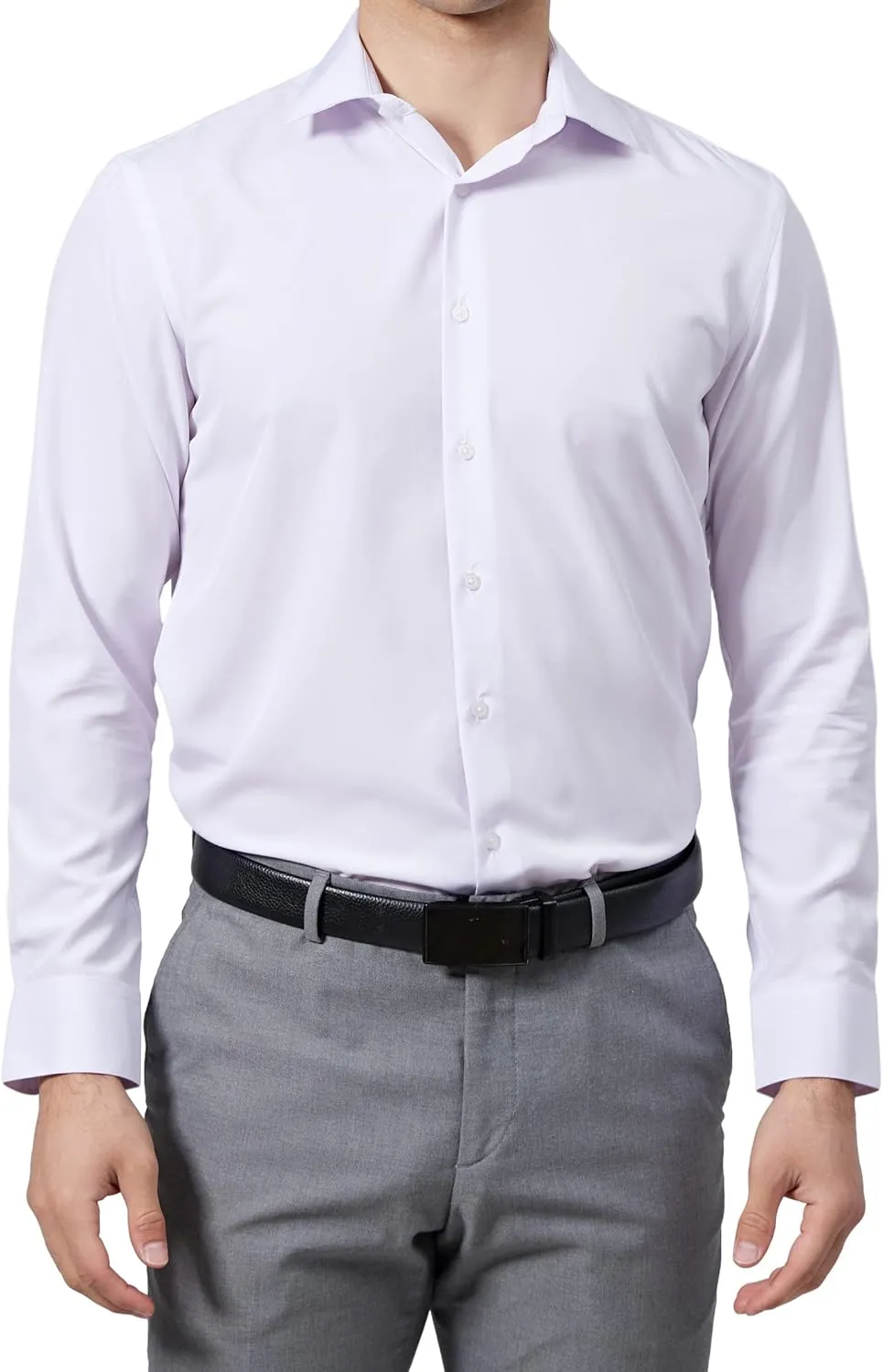 Mens Dress Shirts Slim Fit Long Sleeve Solid Button Down Shirt Stretch Wrinkle Free Moisture Wicking Cooling