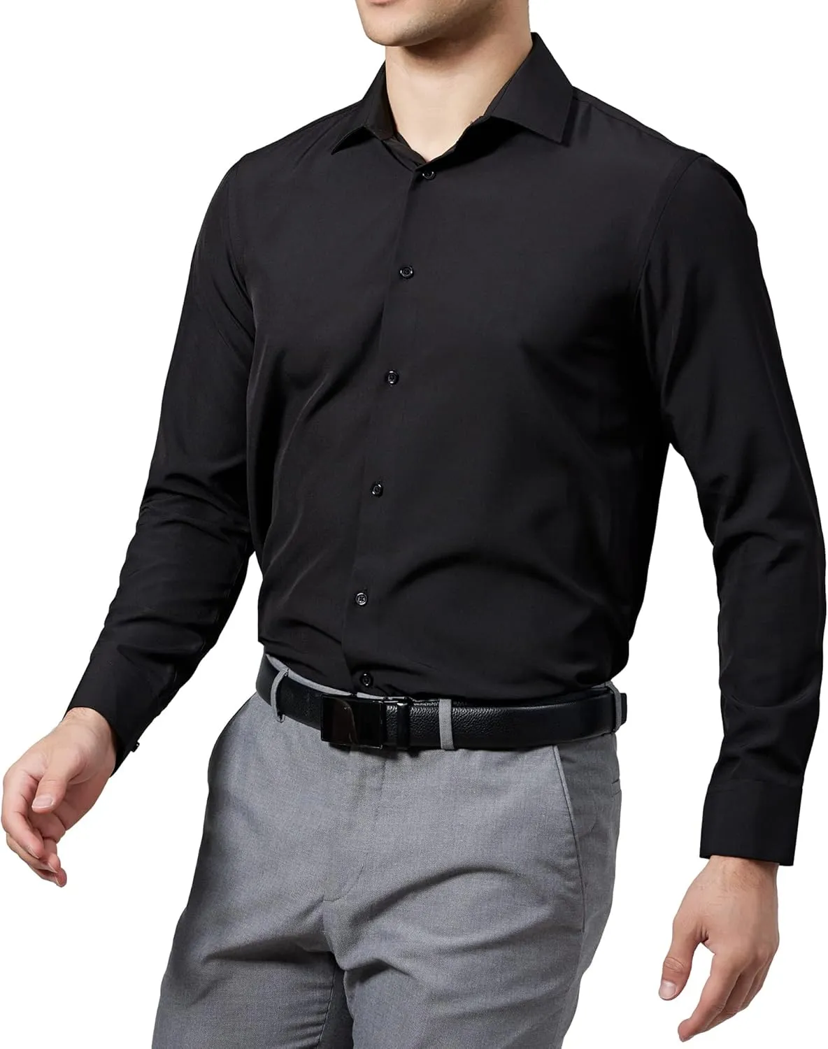 Mens Dress Shirts Slim Fit Long Sleeve Solid Button Down Shirt Stretch Wrinkle Free Moisture Wicking Cooling