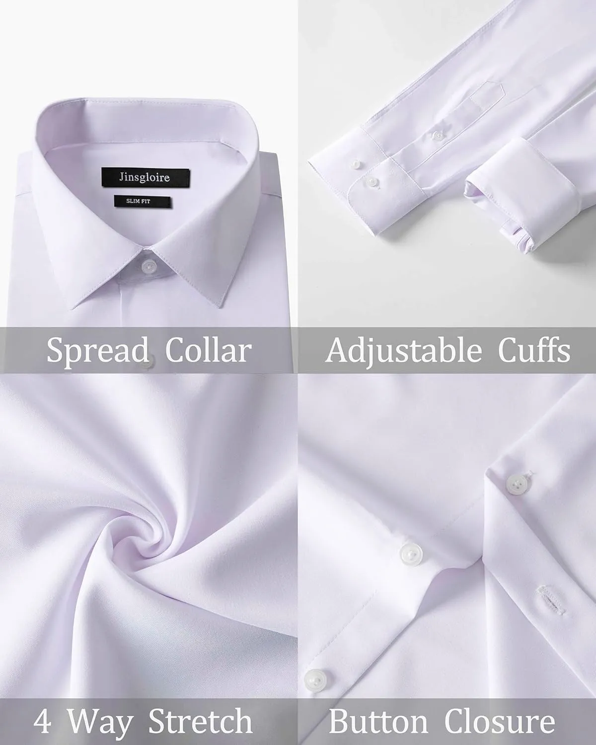 Mens Dress Shirts Slim Fit Long Sleeve Solid Button Down Shirt Stretch Wrinkle Free Moisture Wicking Cooling