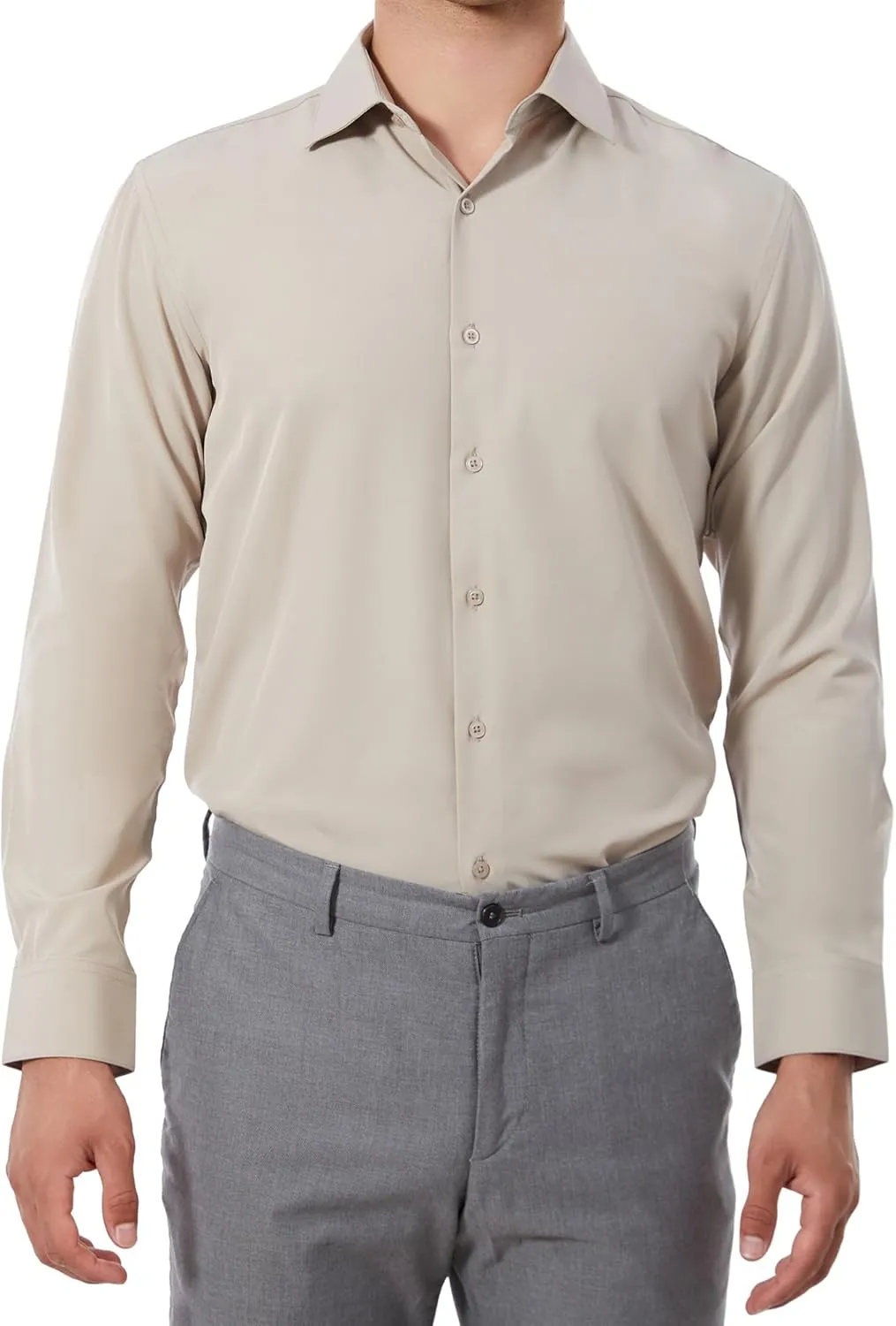 Mens Dress Shirts Slim Fit Long Sleeve Solid Button Down Shirt Stretch Wrinkle Free Moisture Wicking Cooling