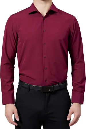 Mens Dress Shirts Slim Fit Long Sleeve Solid Button Down Shirt Stretch Wrinkle Free Moisture Wicking Cooling