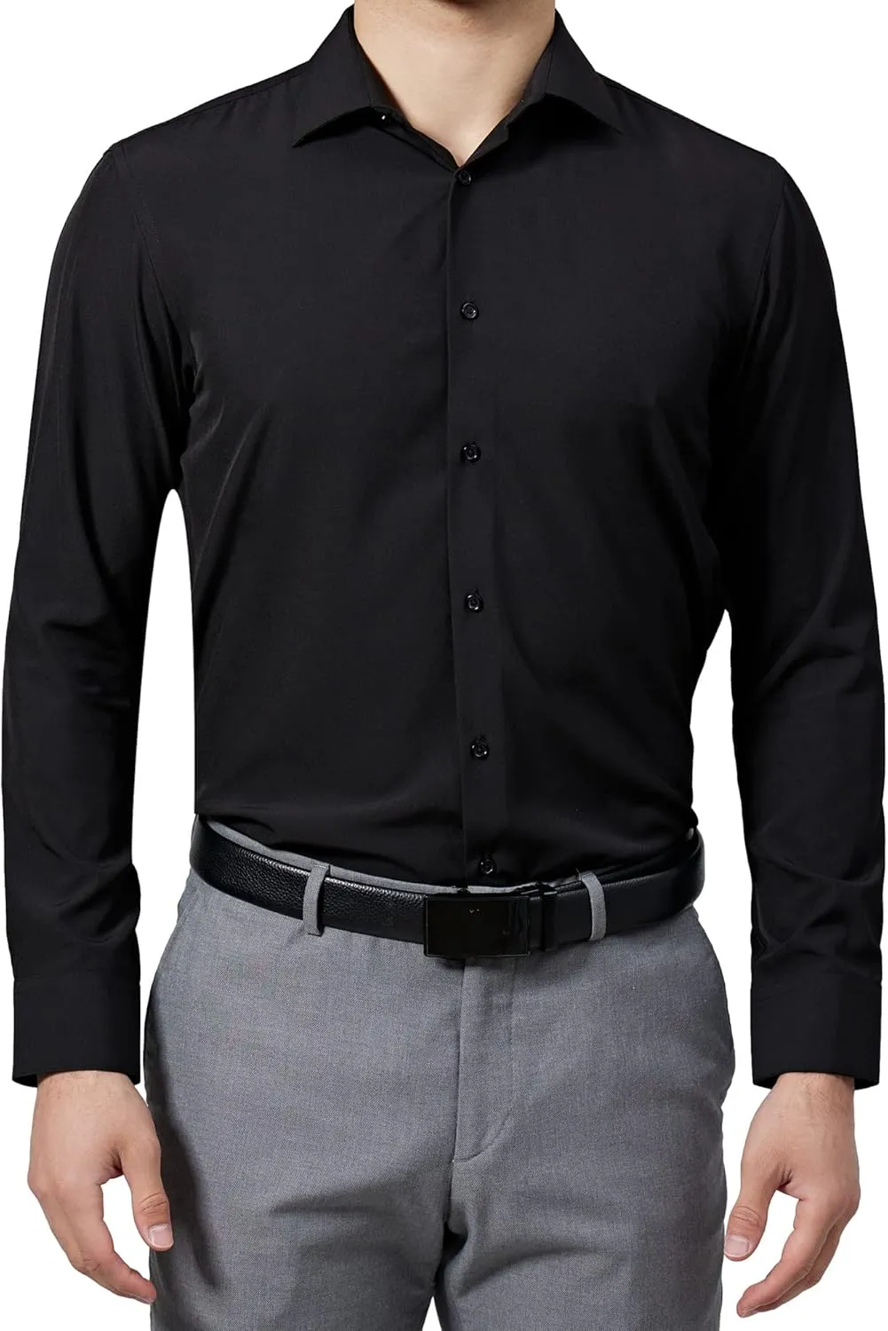 Mens Dress Shirts Slim Fit Long Sleeve Solid Button Down Shirt Stretch Wrinkle Free Moisture Wicking Cooling