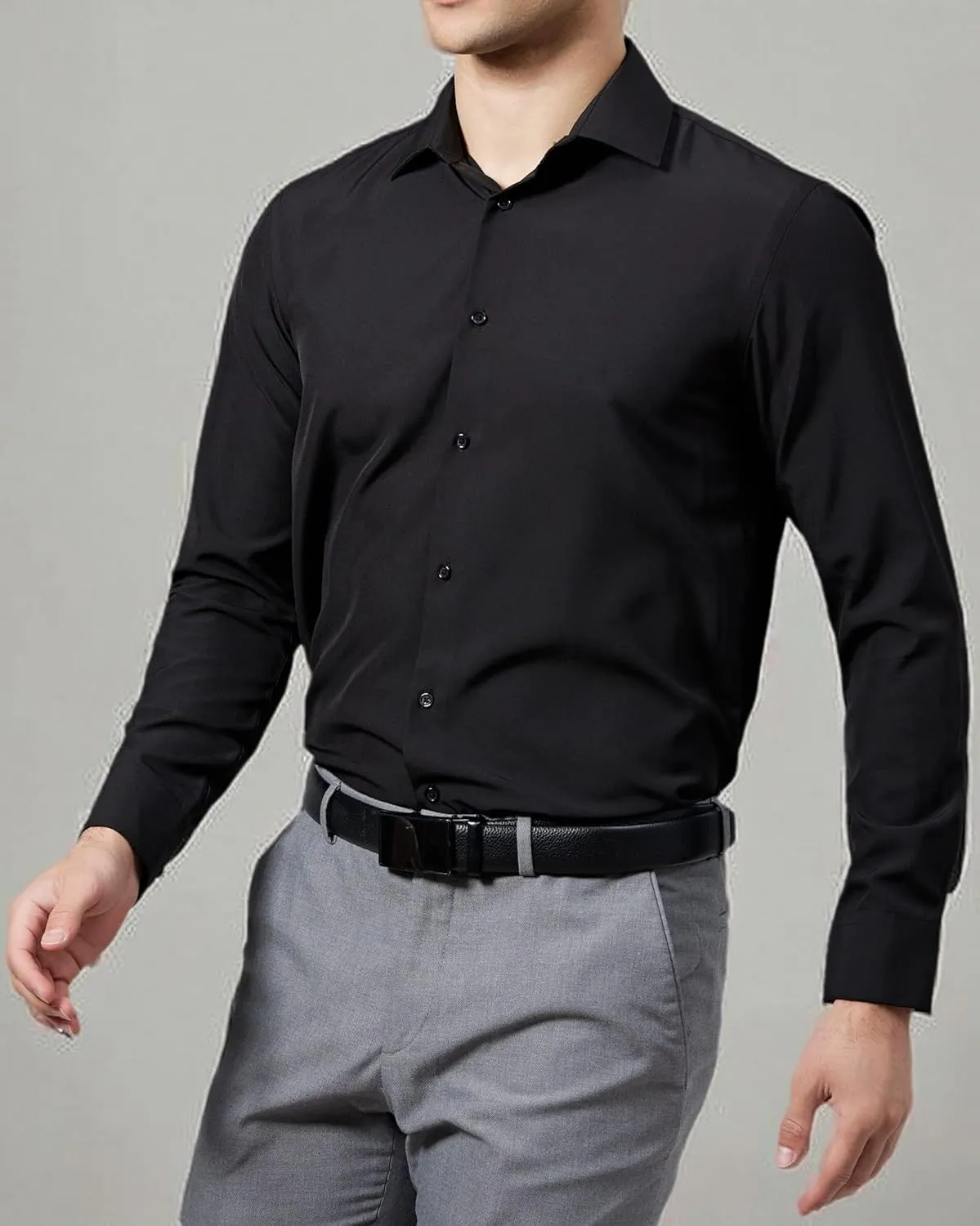 Mens Dress Shirts Slim Fit Long Sleeve Solid Button Down Shirt Stretch Wrinkle Free Moisture Wicking Cooling