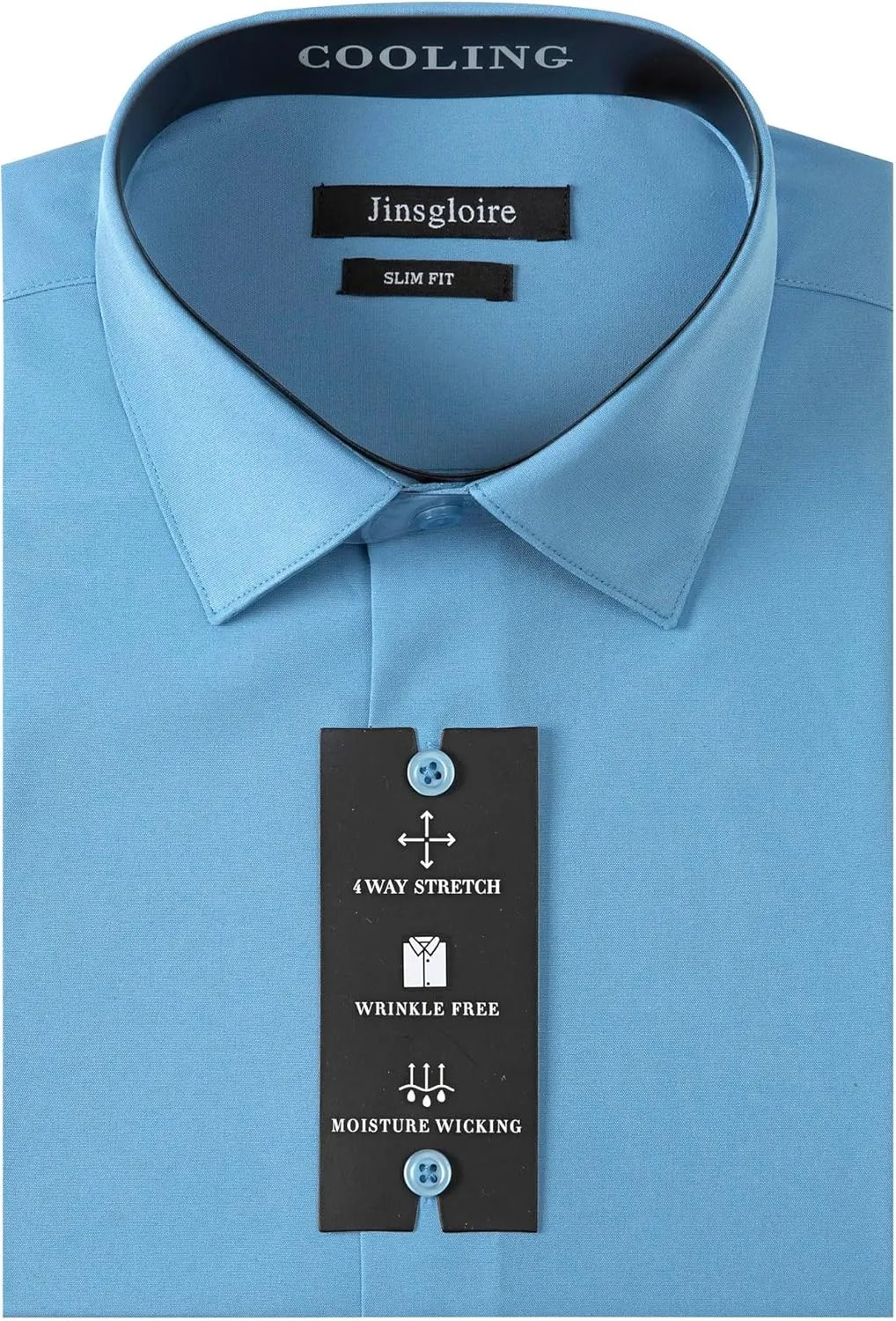 Mens Dress Shirts Slim Fit Long Sleeve Solid Button Down Shirt Stretch Wrinkle Free Moisture Wicking Cooling