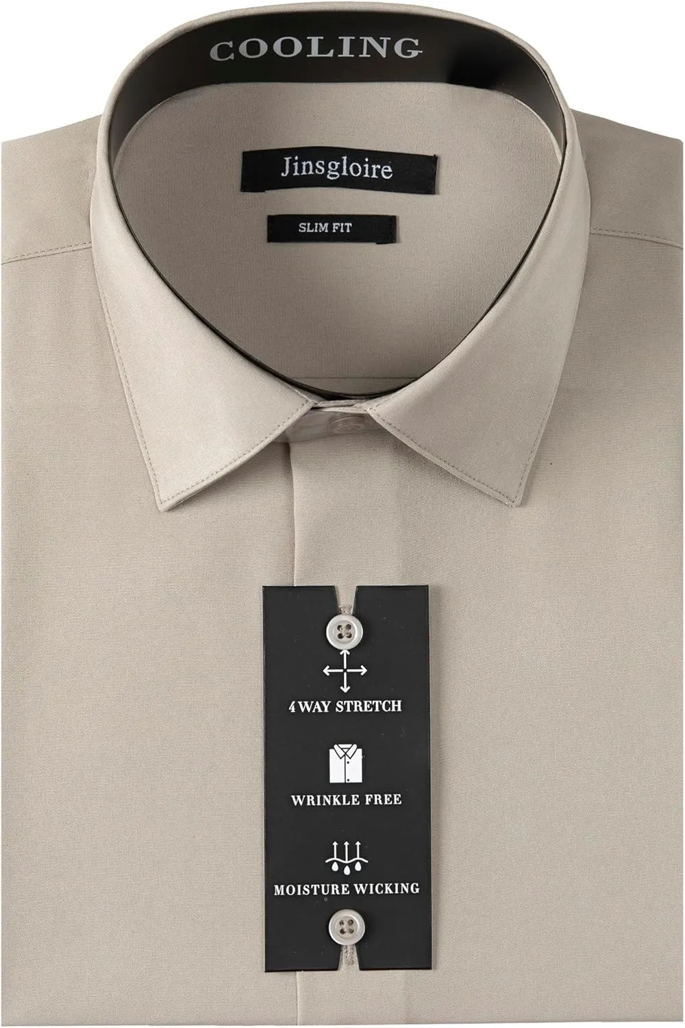 Mens Dress Shirts Slim Fit Long Sleeve Solid Button Down Shirt Stretch Wrinkle Free Moisture Wicking Cooling