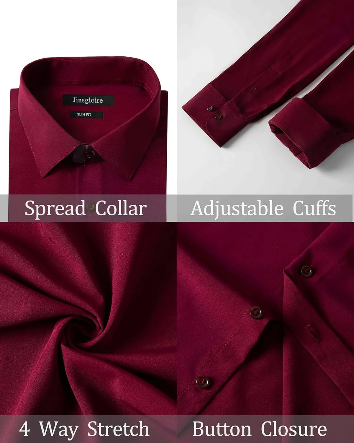 Mens Dress Shirts Slim Fit Long Sleeve Solid Button Down Shirt Stretch Wrinkle Free Moisture Wicking Cooling