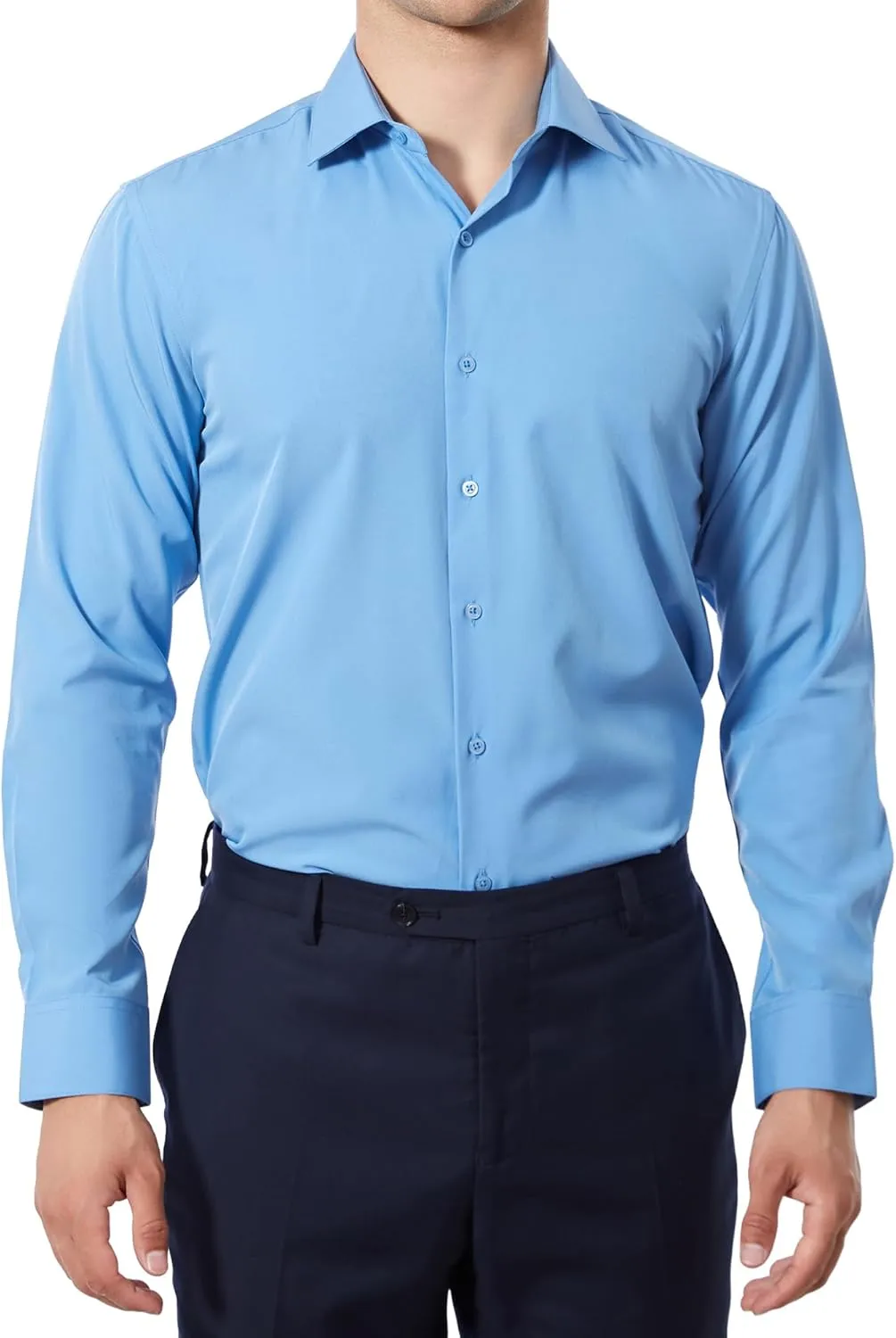 Mens Dress Shirts Slim Fit Long Sleeve Solid Button Down Shirt Stretch Wrinkle Free Moisture Wicking Cooling