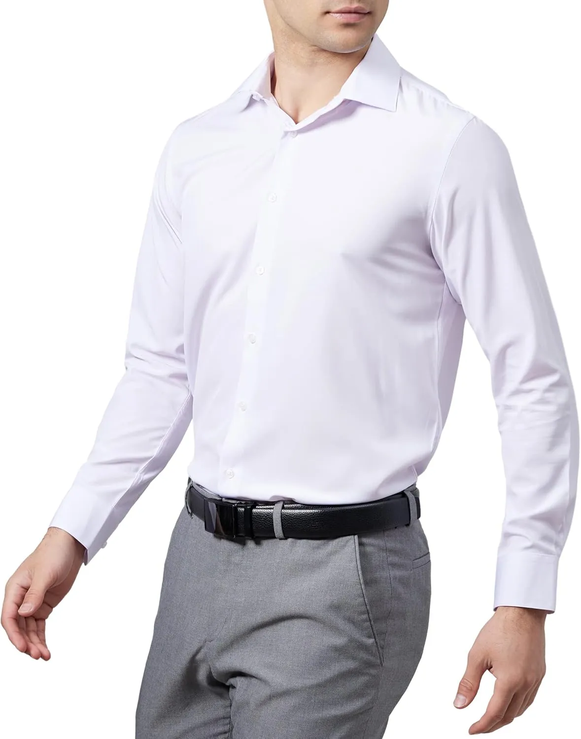 Mens Dress Shirts Slim Fit Long Sleeve Solid Button Down Shirt Stretch Wrinkle Free Moisture Wicking Cooling