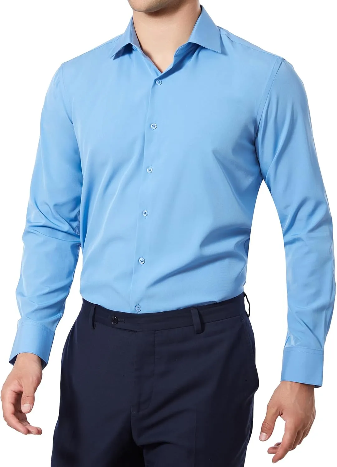Mens Dress Shirts Slim Fit Long Sleeve Solid Button Down Shirt Stretch Wrinkle Free Moisture Wicking Cooling