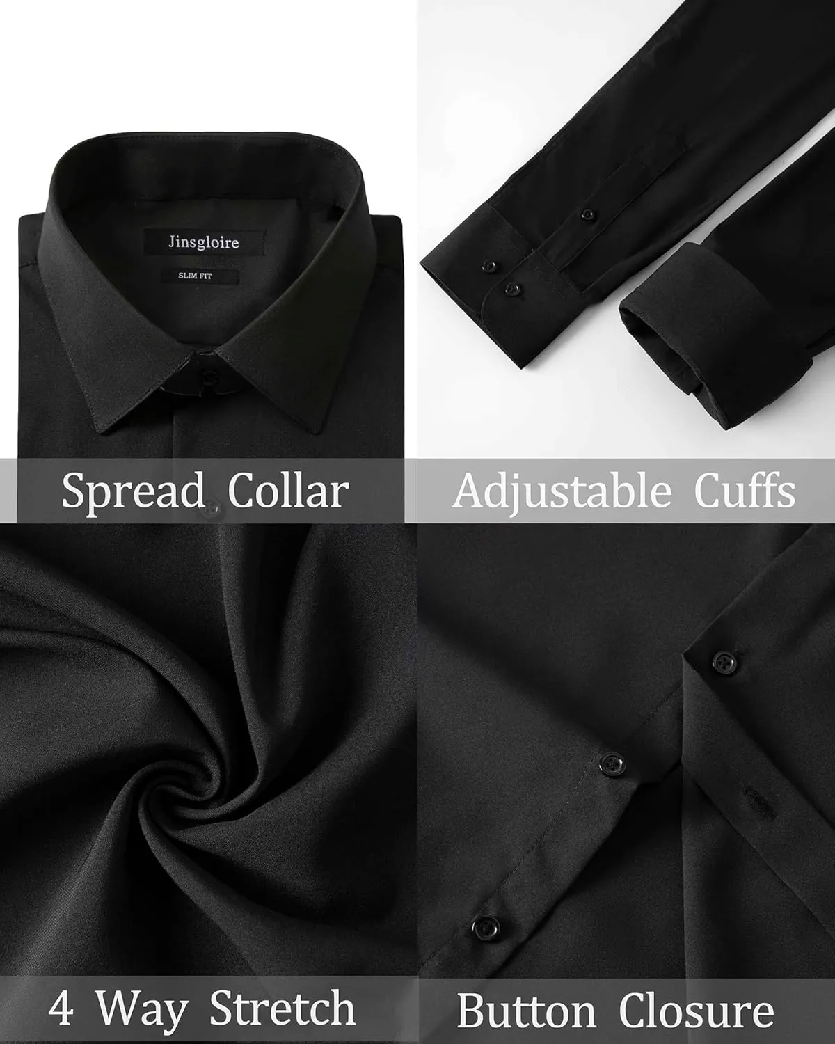 Mens Dress Shirts Slim Fit Long Sleeve Solid Button Down Shirt Stretch Wrinkle Free Moisture Wicking Cooling