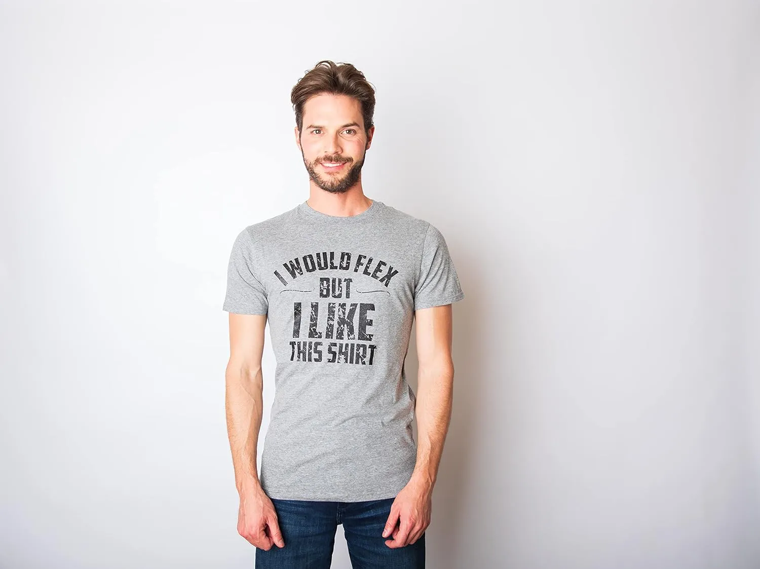Mens I Would Flex But I Like This Shirt Funny Adult Working Out Gym Tee for Guys