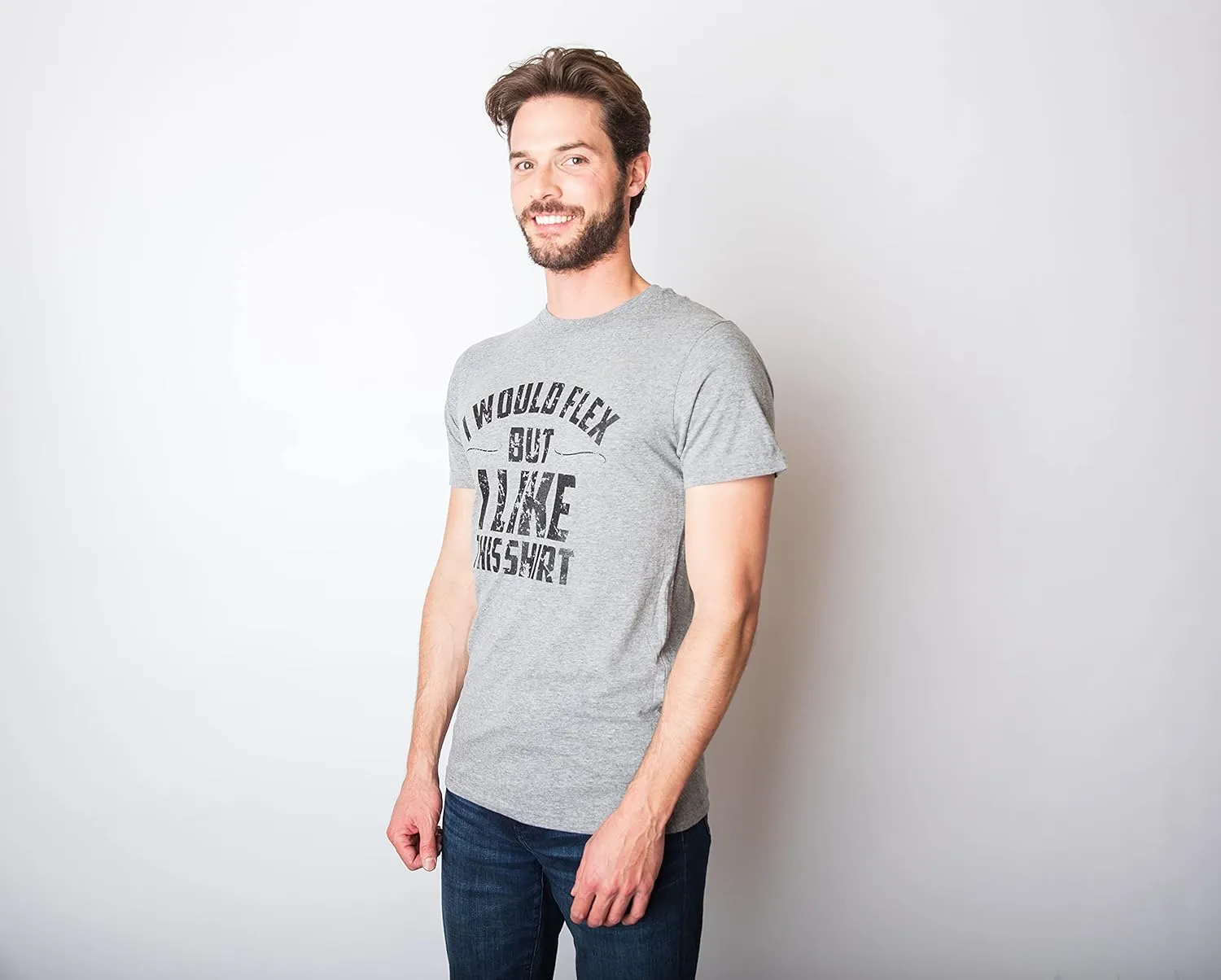 Mens I Would Flex But I Like This Shirt Funny Adult Working Out Gym Tee for Guys