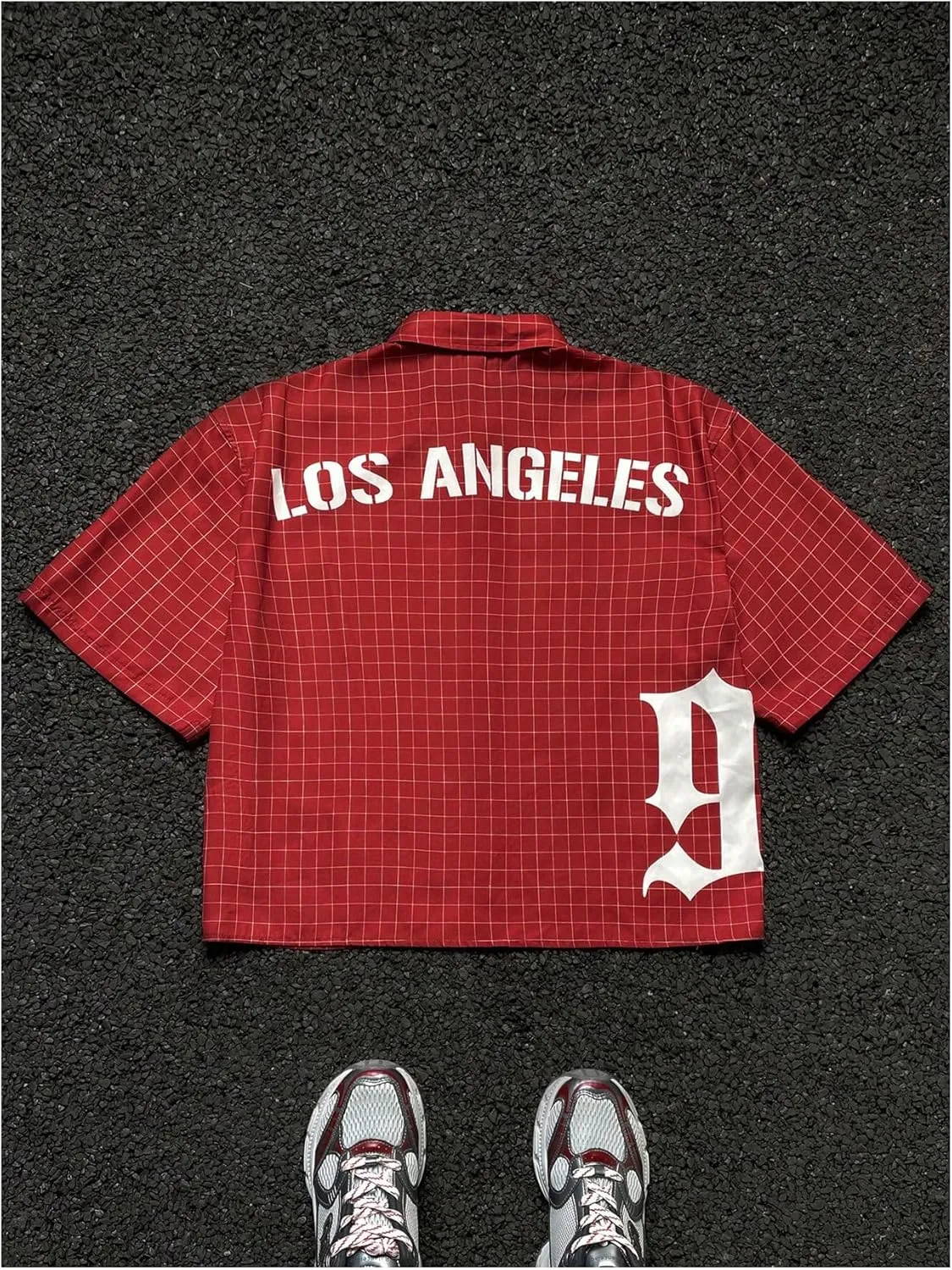 Men's Plaid Oversized Tshirts Short Sleeve Collared Button Up Streetwear Baggy Tees