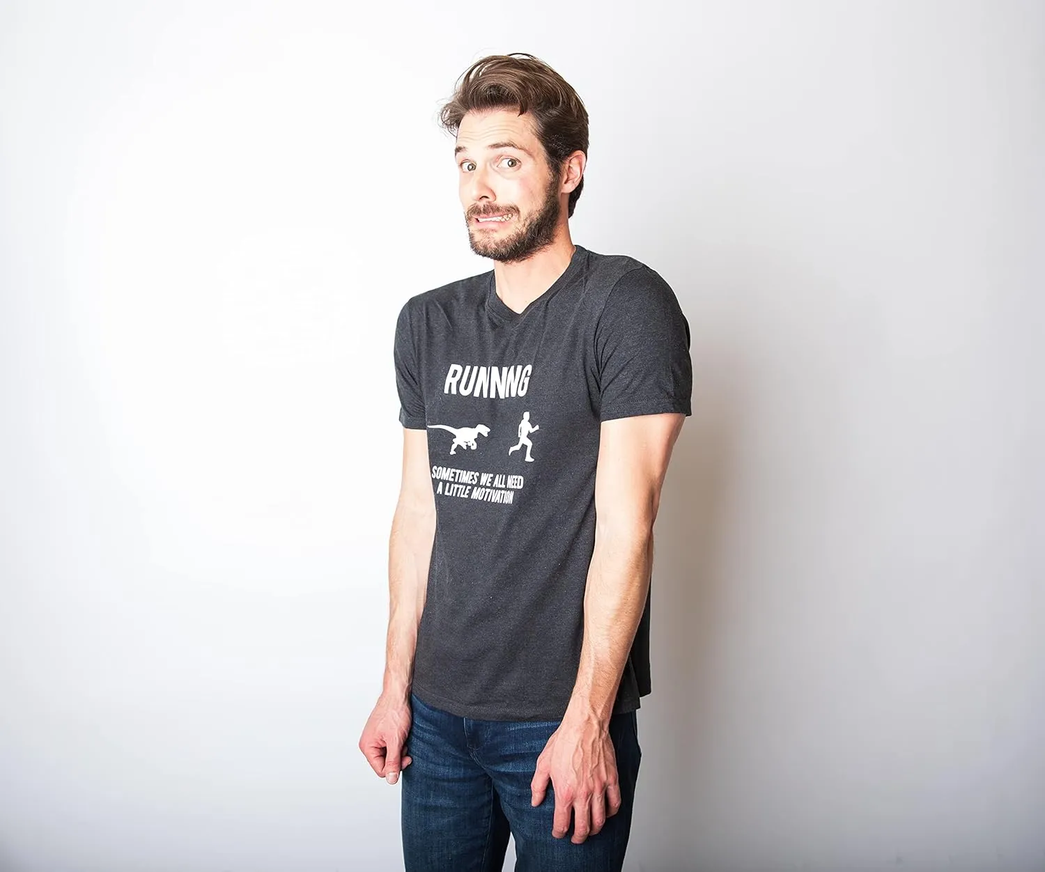 Mens Running Motivation Raptor Chase T Shirt Funny Dinosaur Tee Nerdy Graphic