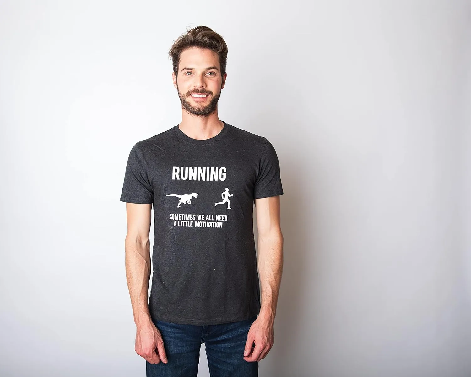 Mens Running Motivation Raptor Chase T Shirt Funny Dinosaur Tee Nerdy Graphic