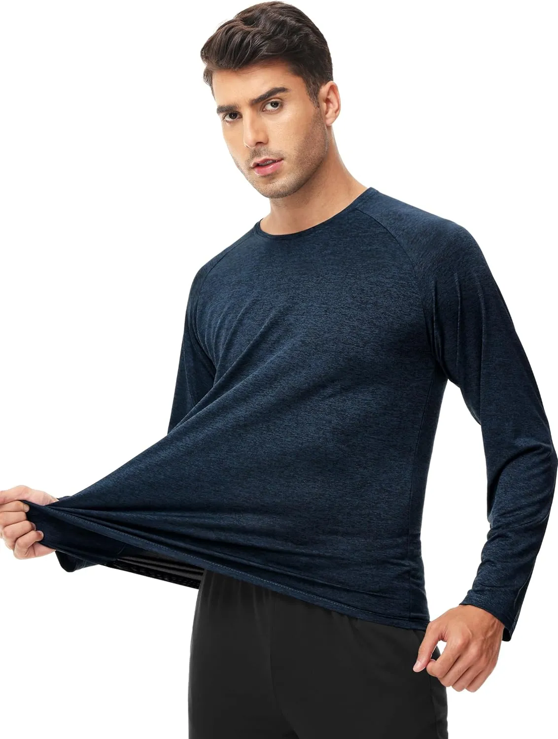 Mens Shirts 3 Pack Dry Fit Moisture Wicking Tech Performance Quick Dry Elastic Athletic Long Sleeve T Shirts