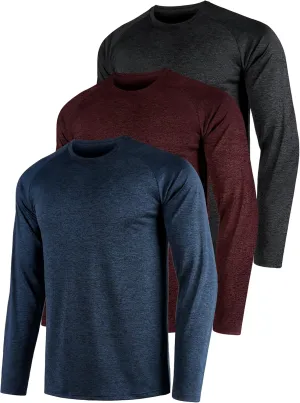 Mens Shirts 3 Pack Dry Fit Moisture Wicking Tech Performance Quick Dry Elastic Athletic Long Sleeve T Shirts