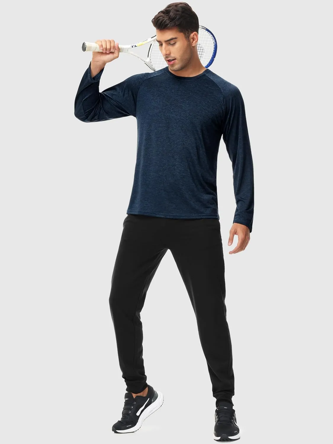 Mens Shirts 3 Pack Dry Fit Moisture Wicking Tech Performance Quick Dry Elastic Athletic Long Sleeve T Shirts