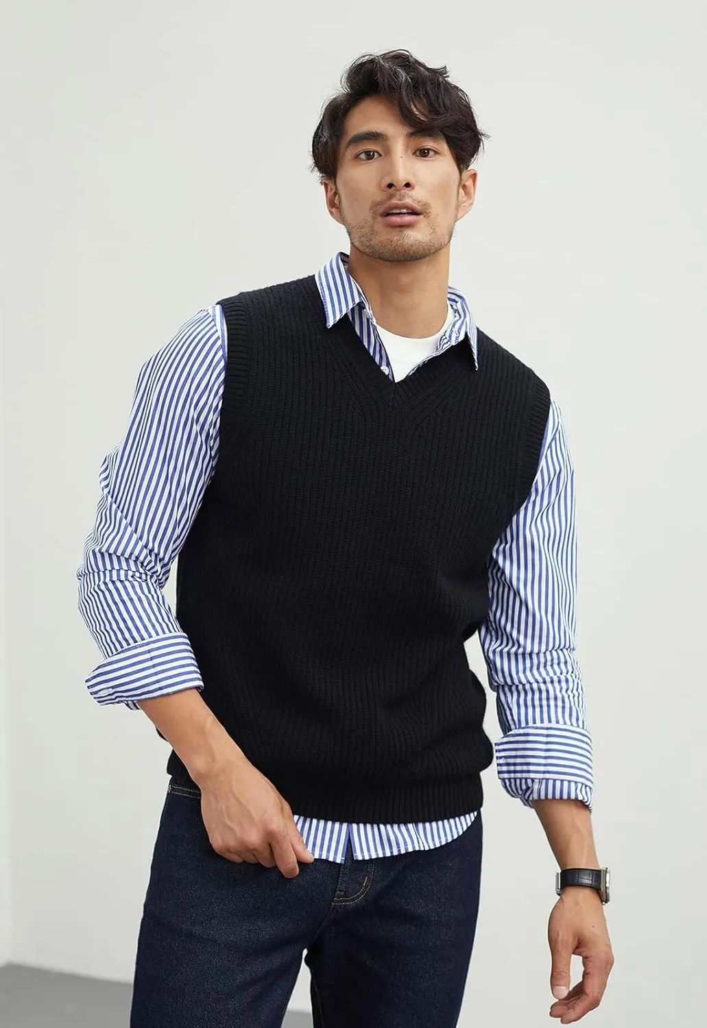 Men's V-Neck Sweater Vest | Anti-Pilling & Anti-Static | Lightweight Thermal Sleeveless Pullover for Casual & Formal Outfits