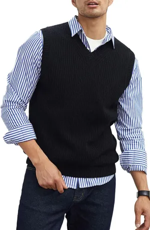 Men's V-Neck Sweater Vest | Anti-Pilling & Anti-Static | Lightweight Thermal Sleeveless Pullover for Casual & Formal Outfits