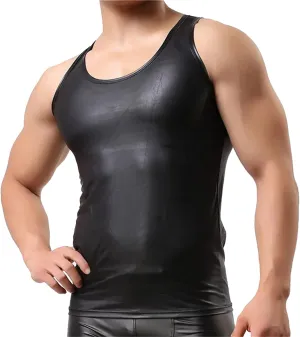 Mens Wet Look Undershirt Faux Leather Shirts Shiny Short Sleeve T-Shirts Slim Fit Muscle Tops Casual Clubwear