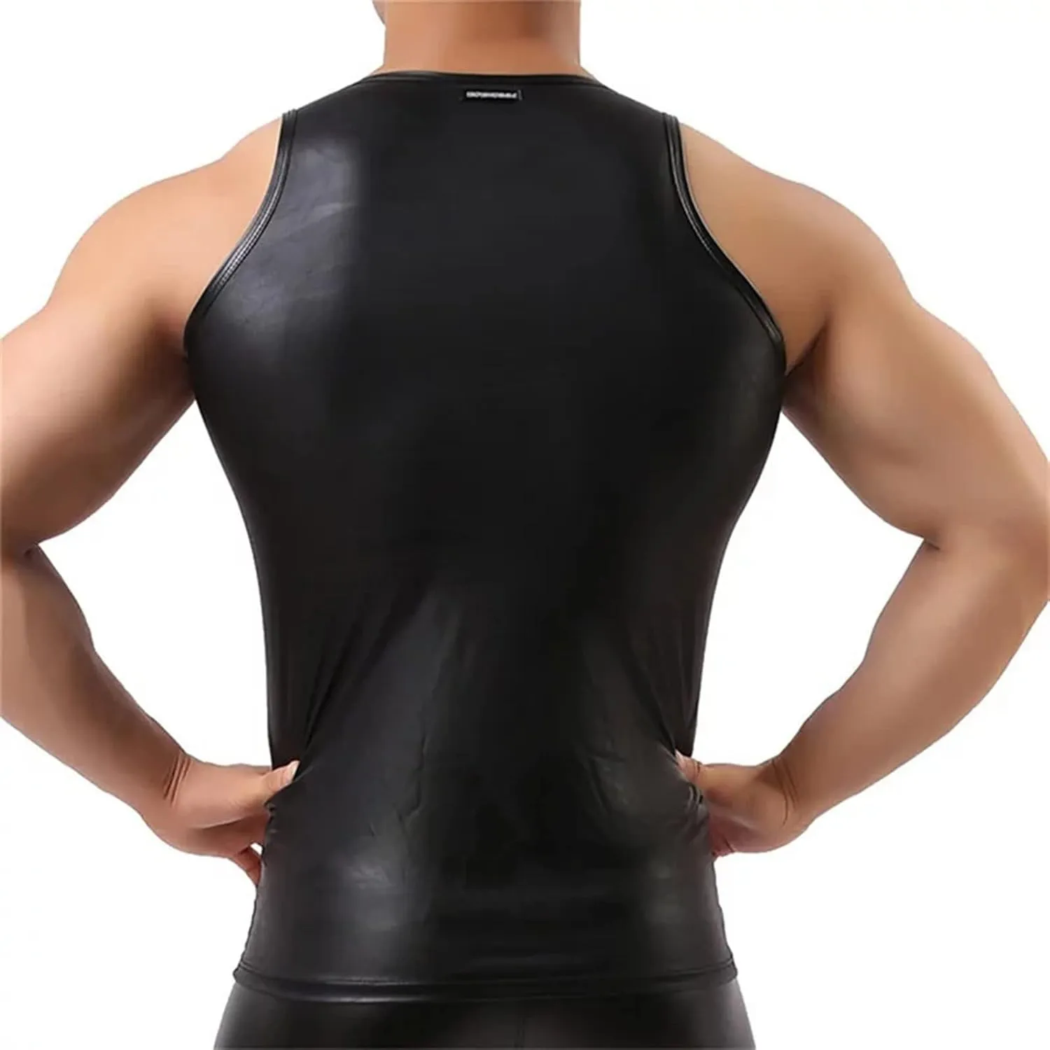 Mens Wet Look Undershirt Faux Leather Shirts Shiny Short Sleeve T-Shirts Slim Fit Muscle Tops Casual Clubwear