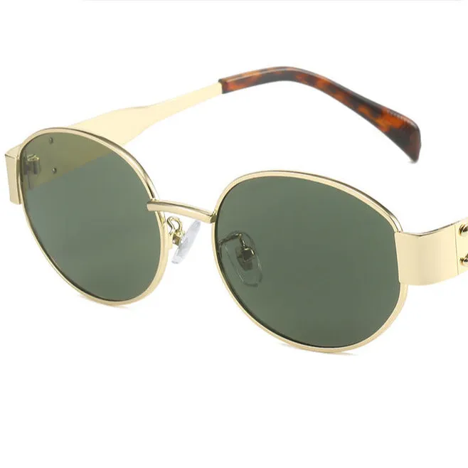 Metal Retro Oval Frame Sunglasses for Women, New American High-End Internet Celebrity Glasses, Trendy Personality Hot Girl Sunglasses