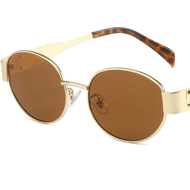 Metal Retro Oval Frame Sunglasses for Women, New American High-End Internet Celebrity Glasses, Trendy Personality Hot Girl Sunglasses