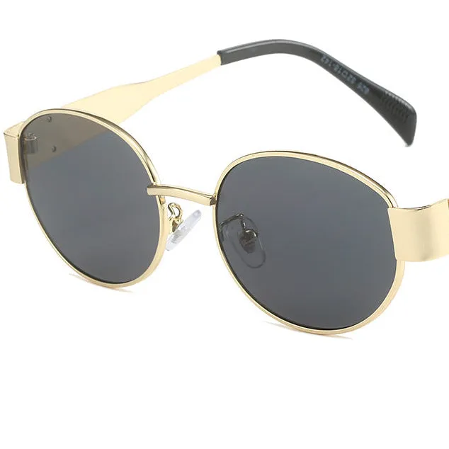 Metal Retro Oval Frame Sunglasses for Women, New American High-End Internet Celebrity Glasses, Trendy Personality Hot Girl Sunglasses