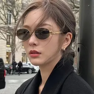 Metal Retro Oval Frame Sunglasses for Women, New American High-End Internet Celebrity Glasses, Trendy Personality Hot Girl Sunglasses