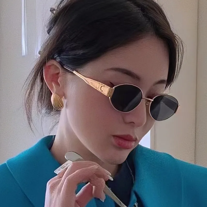 Metal Retro Oval Frame Sunglasses for Women, New American High-End Internet Celebrity Glasses, Trendy Personality Hot Girl Sunglasses