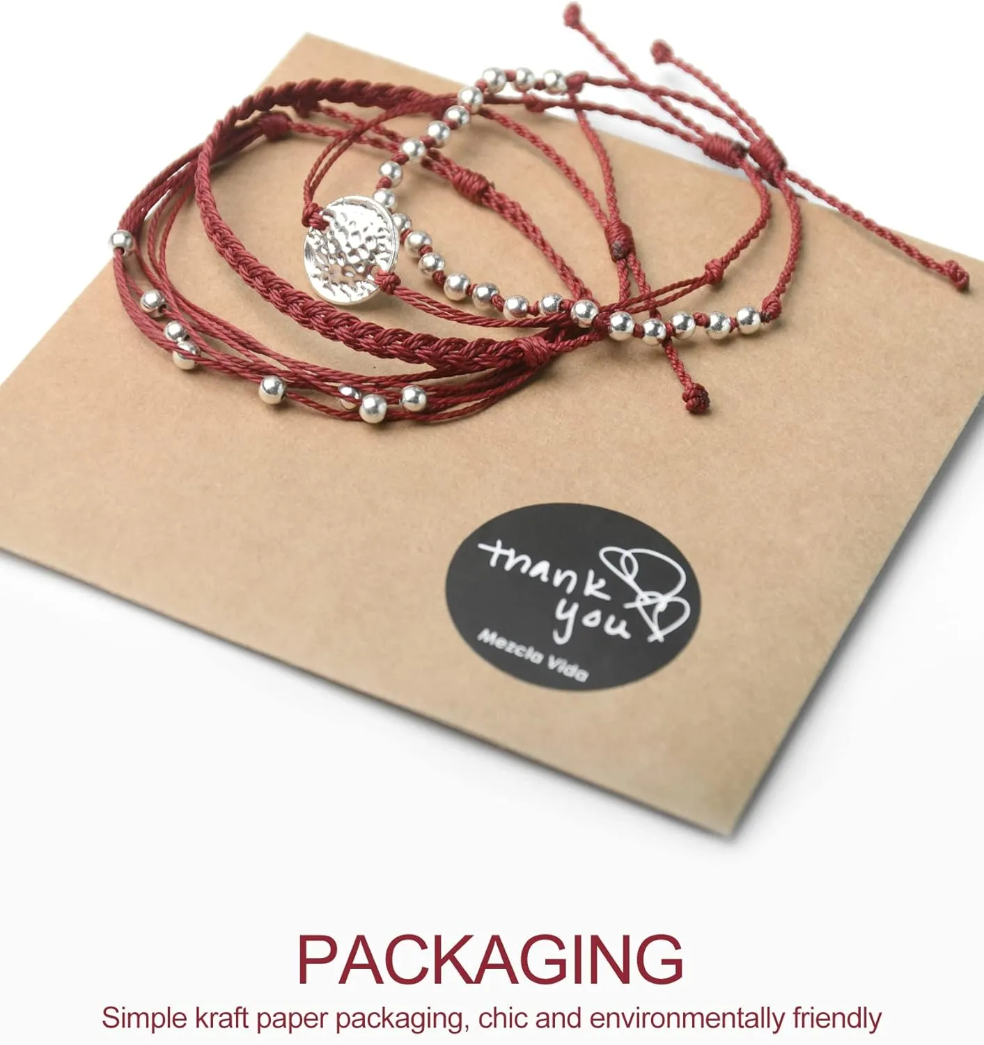 Mezcla Vida Bohemian Wave Coin Charm Silver Zinc Beaded Waterproof Rope Surfing Bracelets Sets For Women, Beach Hippie String Jewelry