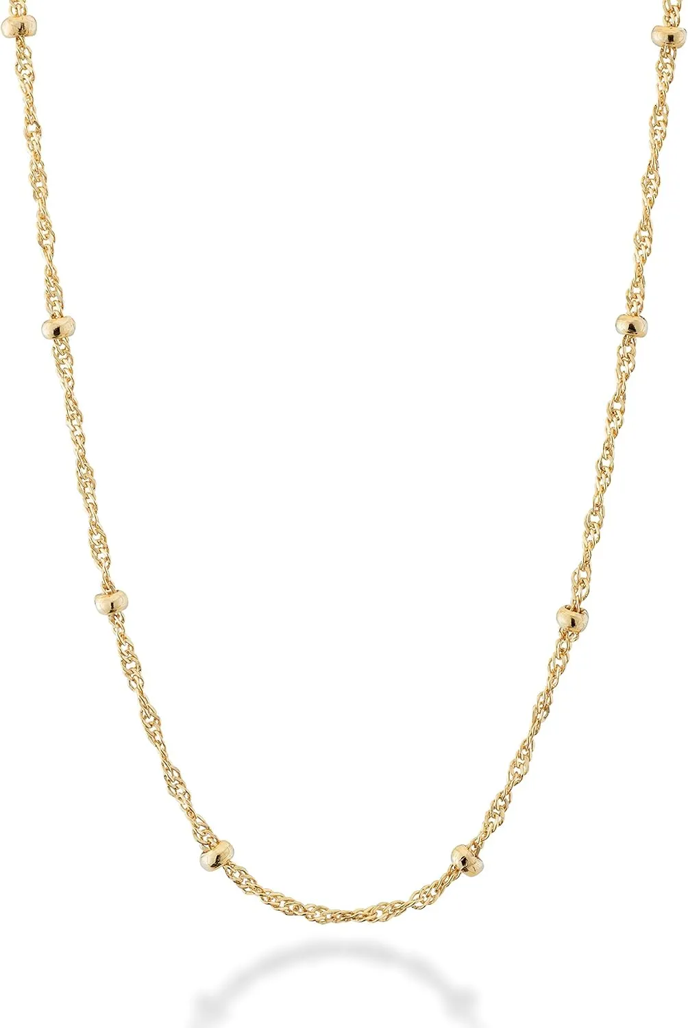 Miabella Italian 18K Gold Over Silver Singapore Bead Chain Station Necklace for Women, Made in Italy