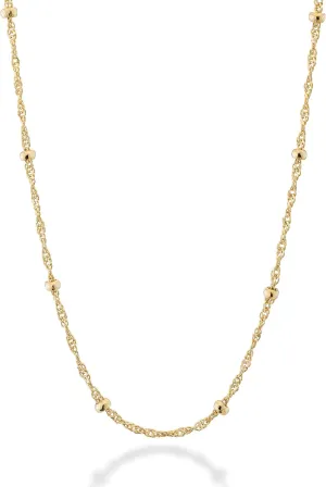 Miabella Italian 18K Gold Over Silver Singapore Bead Chain Station Necklace for Women, Made in Italy