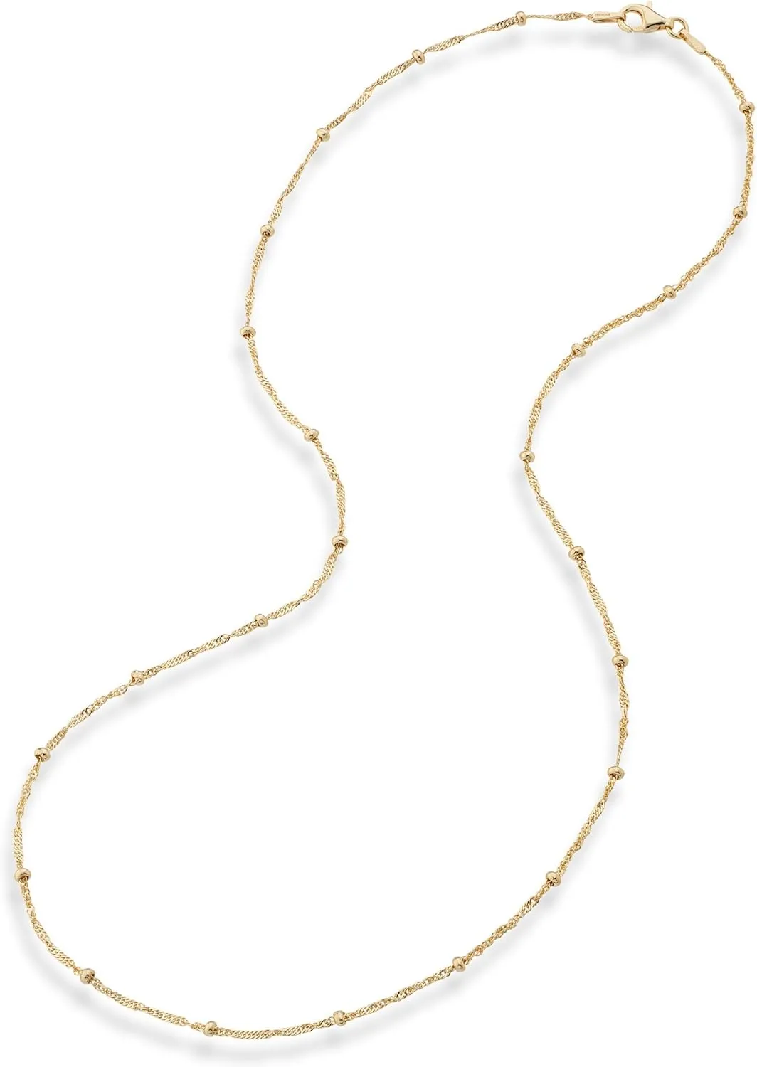 Miabella Italian 18K Gold Over Silver Singapore Bead Chain Station Necklace for Women, Made in Italy