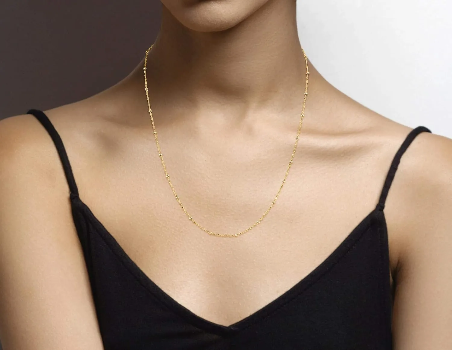 Miabella Italian 18K Gold Over Silver Singapore Bead Chain Station Necklace for Women, Made in Italy