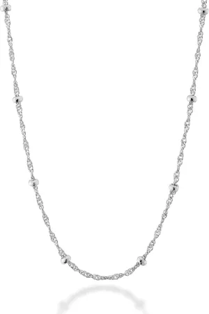 Miabella Italian 925 Sterling Silver Singapore Bead Chain Station Necklace for Women, Made in Italy