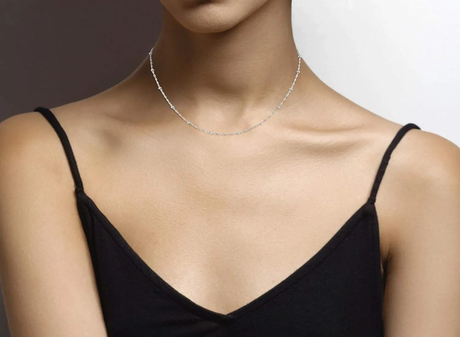 Miabella Italian 925 Sterling Silver Singapore Bead Chain Station Necklace for Women, Made in Italy