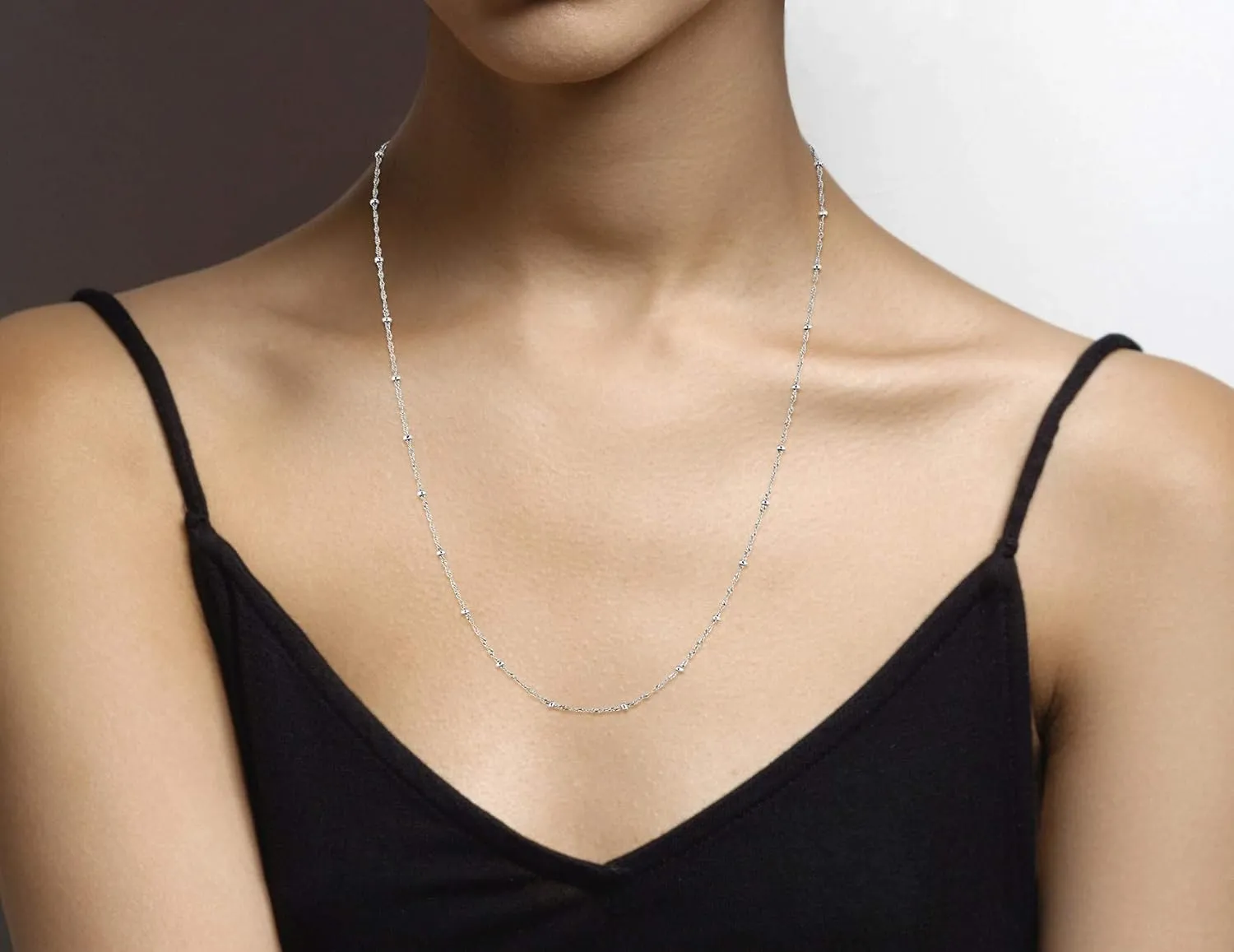 Miabella Italian 925 Sterling Silver Singapore Bead Chain Station Necklace for Women, Made in Italy