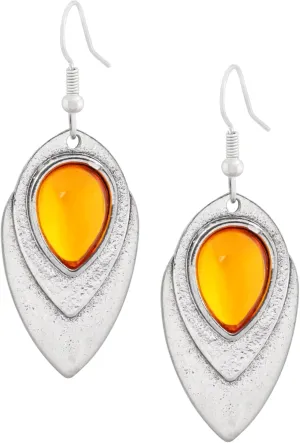 MINACHI Boho Vintage Amber Stone Teardrop Dangle Drop Earrings, Bohemian Statement Jewelry Gift for Women