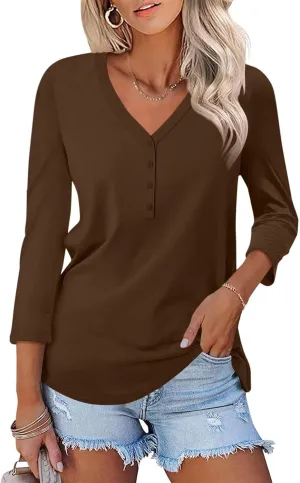 Minetom Women's V Neck 3/4 Sleeve Tops Casual Shirts Basic Summer Tees