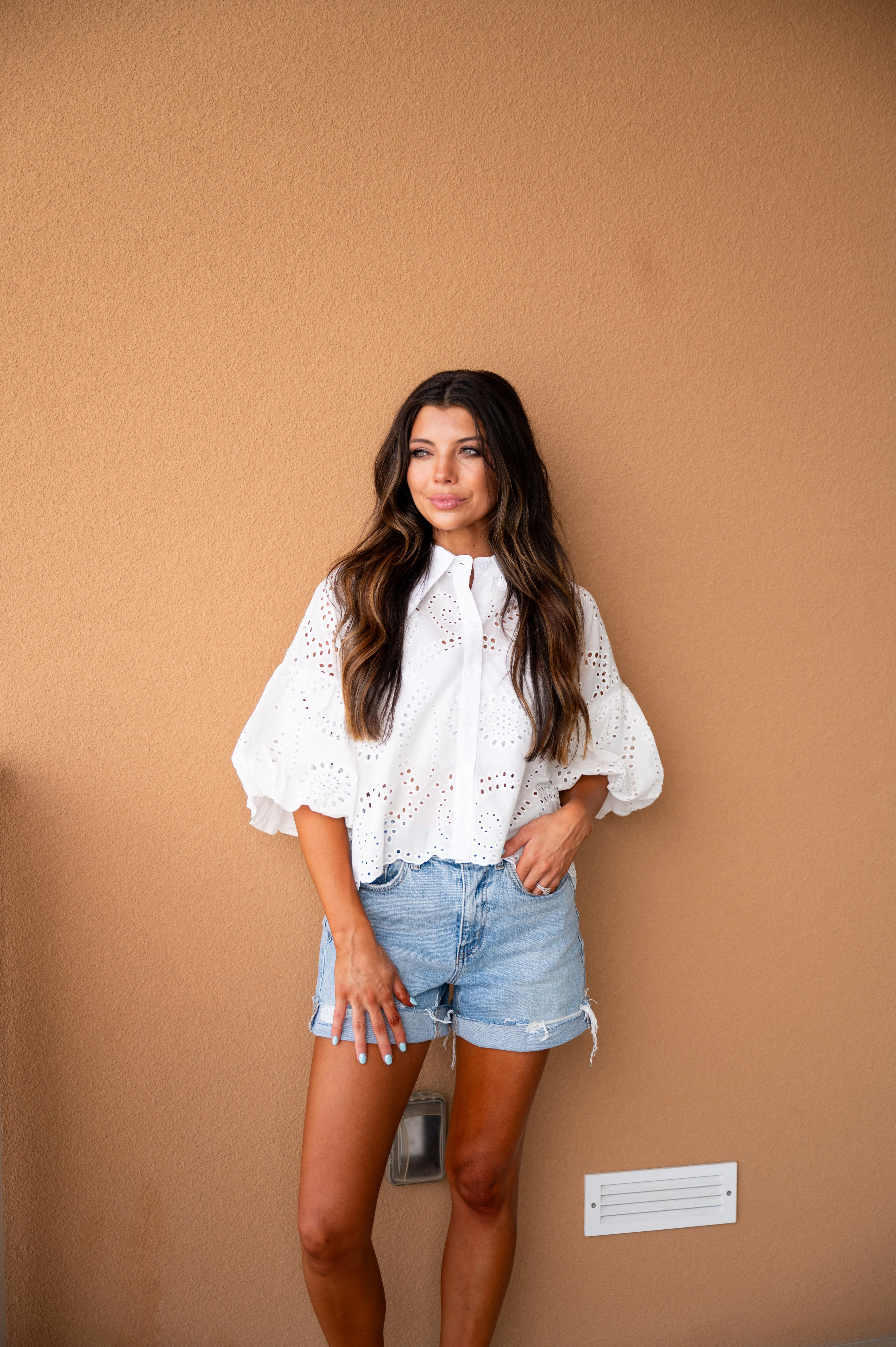 Molly Eyelet Top-White
