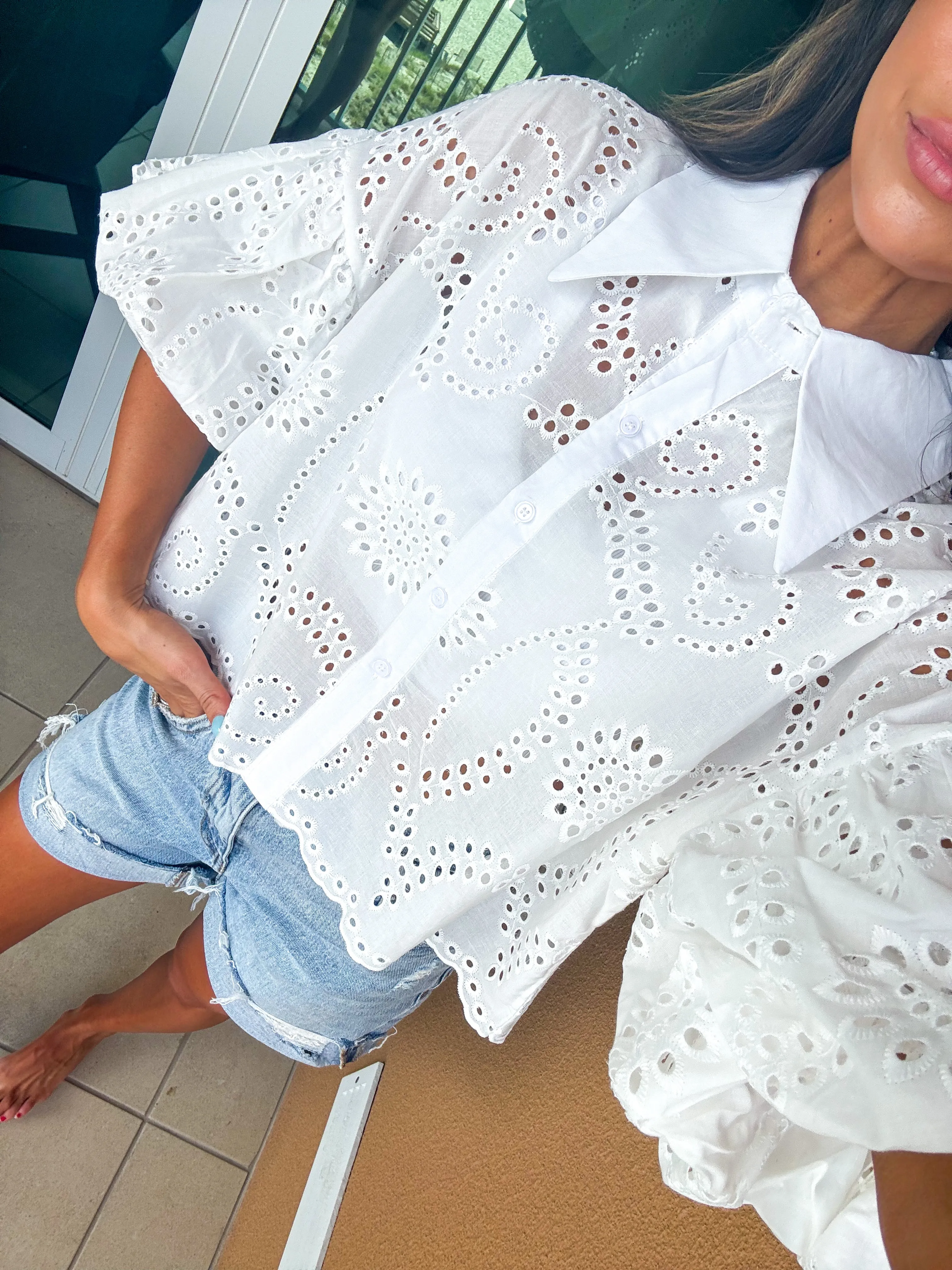 Molly Eyelet Top-White