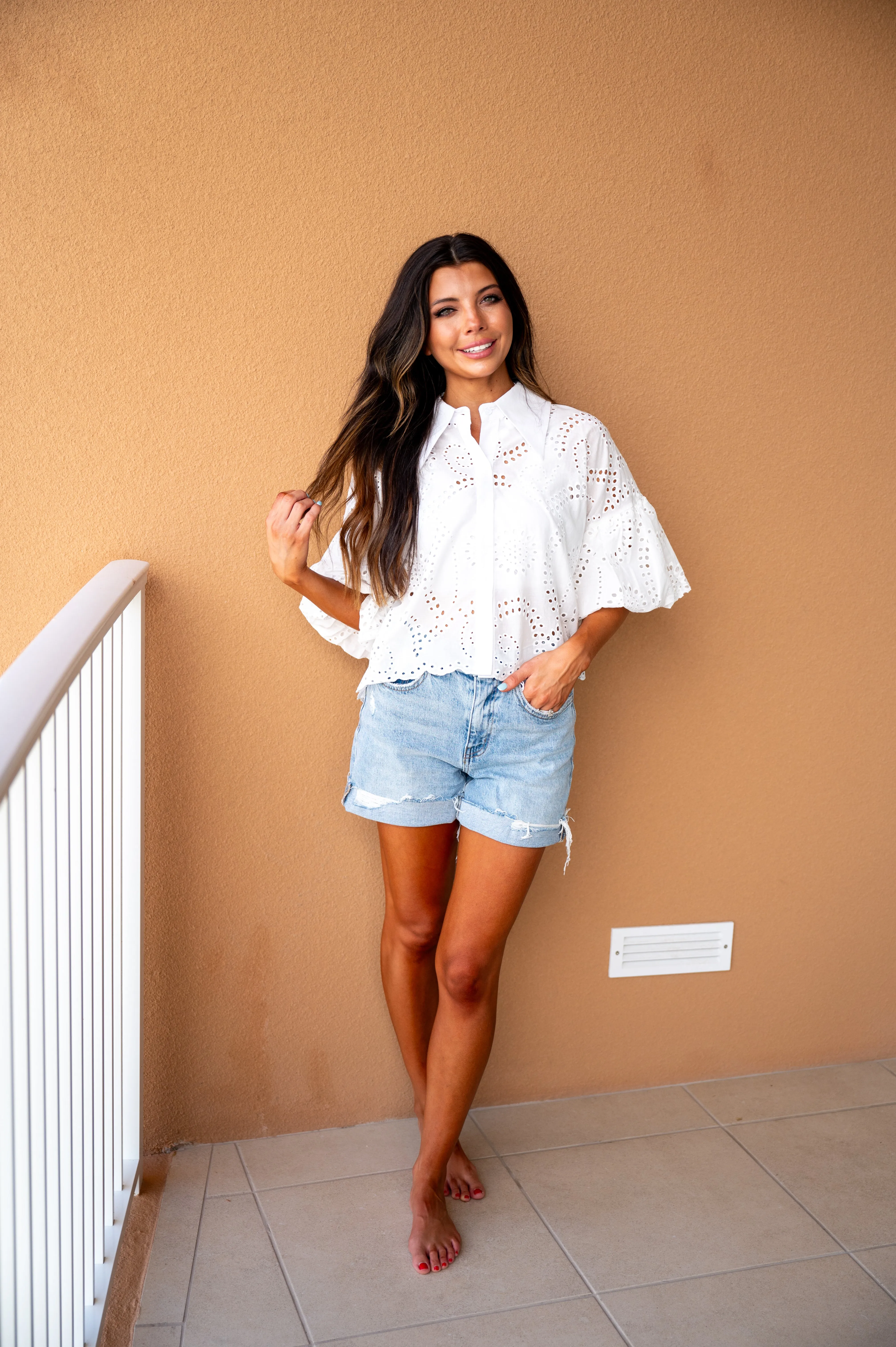 Molly Eyelet Top-White
