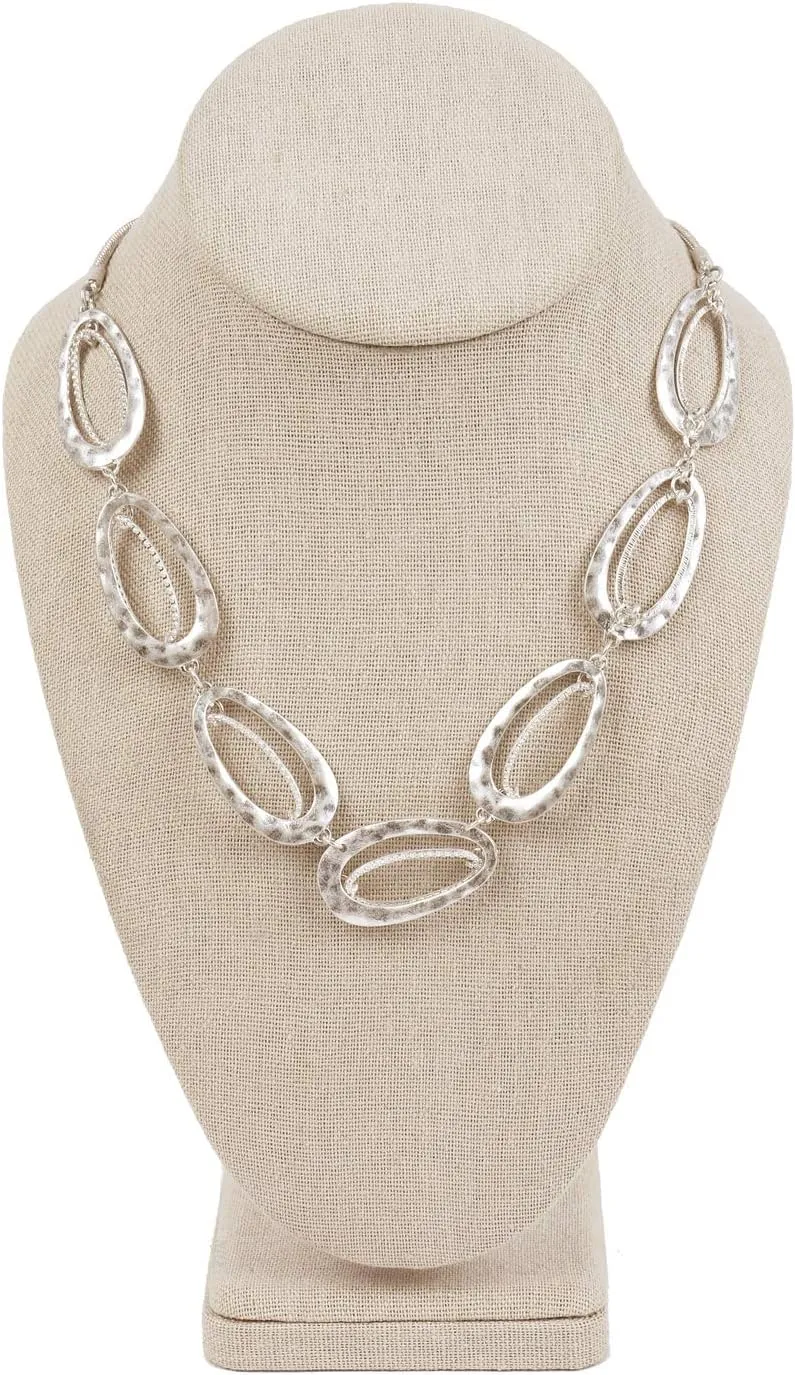 MOOCA 2 Pcs Linen Covered Wood Jewelry Display Necklace Chain Jewelry Bust Display Holder Stand, Necklaces Mannequin, 6 3/8 W x 4 1/4 D x 10 H in, Tan Linen