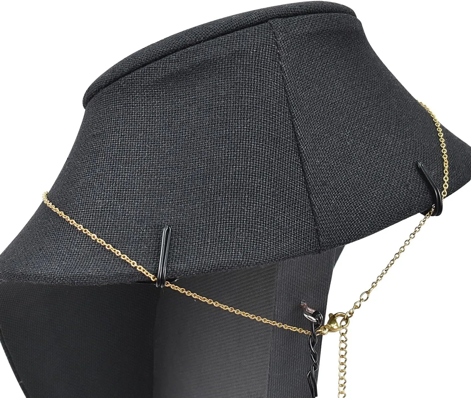 MOOCA Linen Covered Wood Jewelry Display Necklace Chain Jewelry Bust Display Holder Stand, Necklaces Bust Mannequin, 6 3/8 W x 4 1/4 D x 10 H in, Black Linen