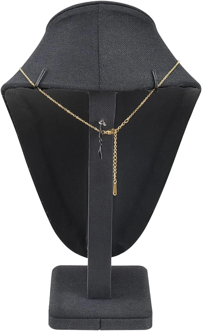 MOOCA Linen Covered Wood Jewelry Display Necklace Chain Jewelry Bust Display Holder Stand, Necklaces Bust Mannequin, 6 3/8 W x 4 1/4 D x 10 H in, Black Linen