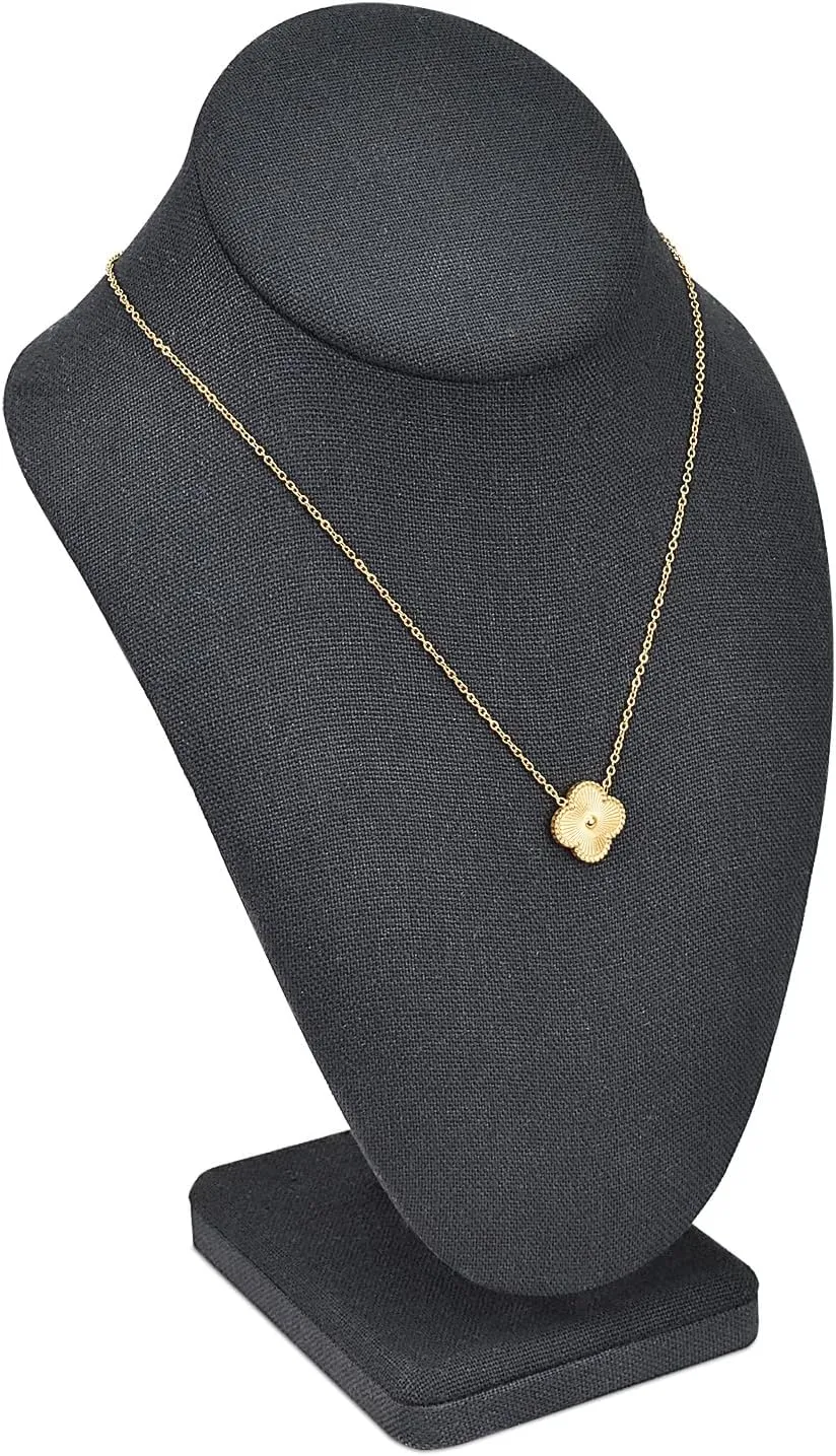 MOOCA Linen Covered Wood Jewelry Display Necklace Chain Jewelry Bust Display Holder Stand, Necklaces Bust Mannequin, 6 3/8 W x 4 1/4 D x 10 H in, Black Linen