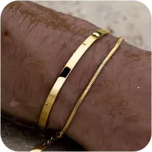 Moodear Fathers Day Gifts for Dad from Daughter Wife Son Stackable Bracelets for Men - Dainty 925 Sterling Silver/14K Gold Plated Cuff Snake Box Cuban Link Chain Bangle Bracelet Set Mens Jewelry