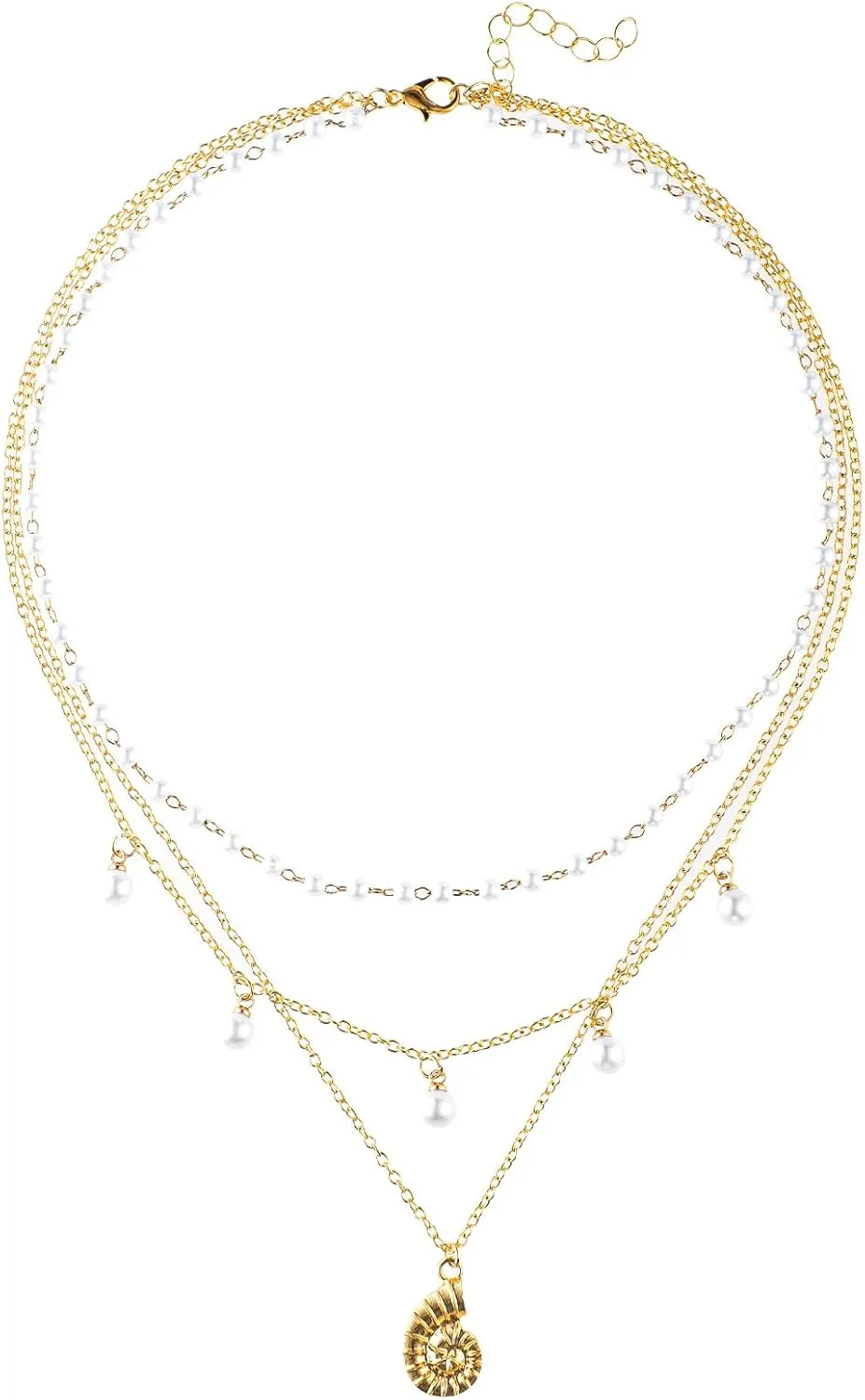 Multi-Layer Pearl Necklace, Pearl Chain Necklace Bohemian Charm Necklace Beach Necklace Shell Necklace Summer Pearl Necklace for Women Beach Jewelry